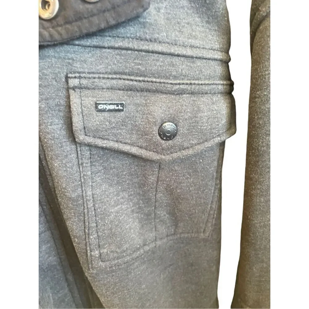 O’Neill Super Fleece Dark Gray Full Zip Button Down Mock Collar Men’s Jacket Siz